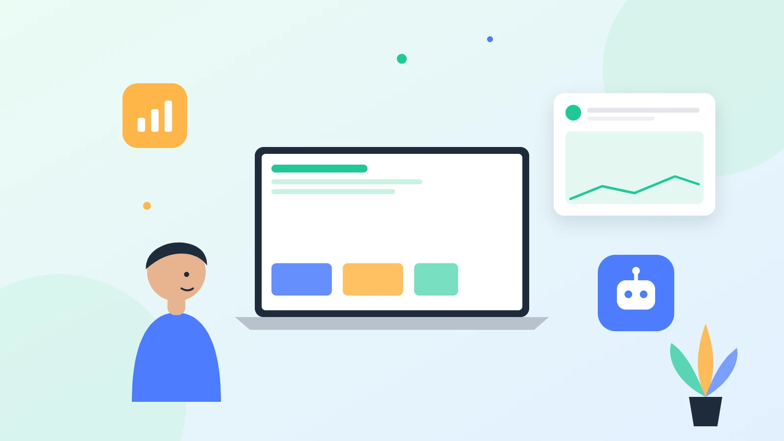 Illustration of an AI chatbot answering customer questions on a business website