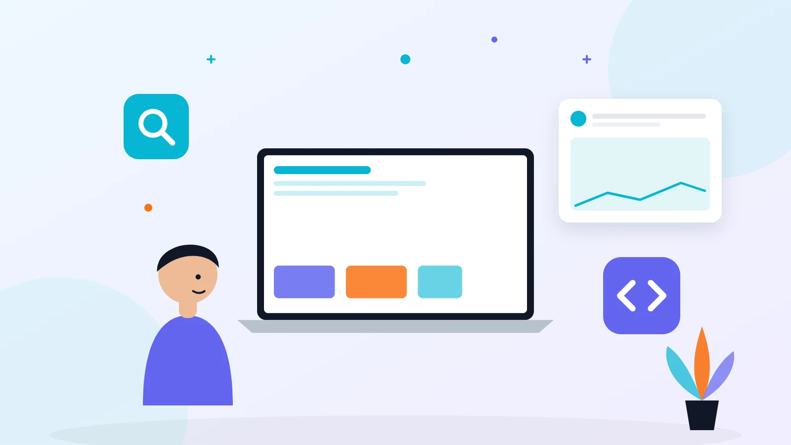 Illustration of a web development team planning a business website