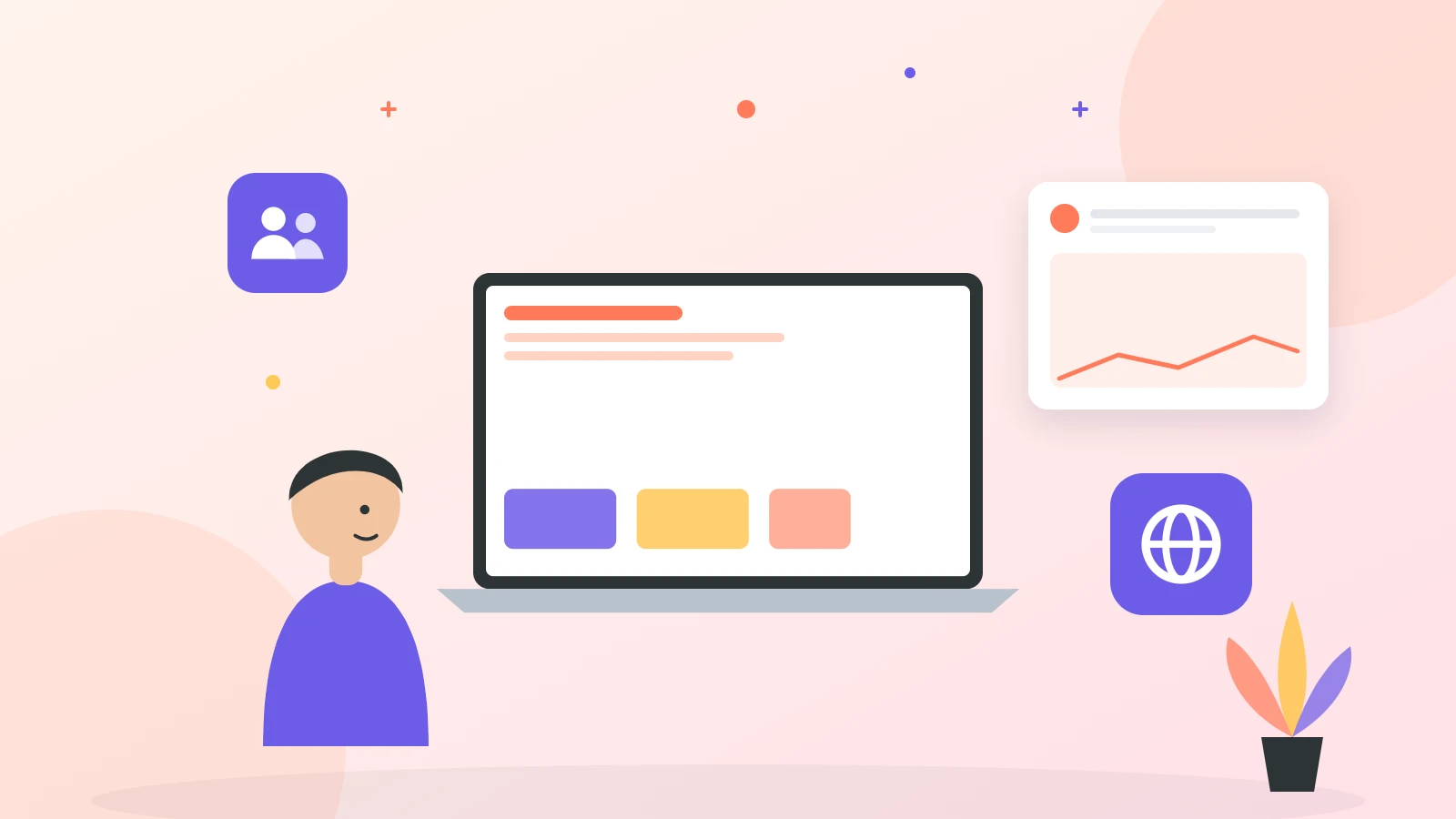 Illustration of an outsourced web development team working remotely