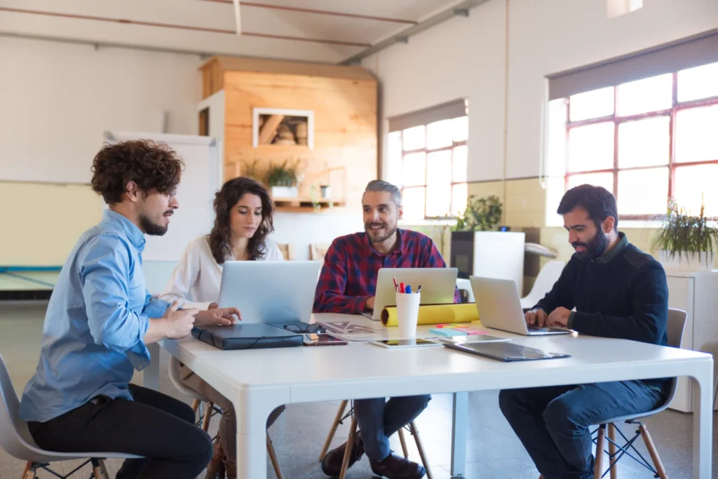 Web development company team planning a client website project