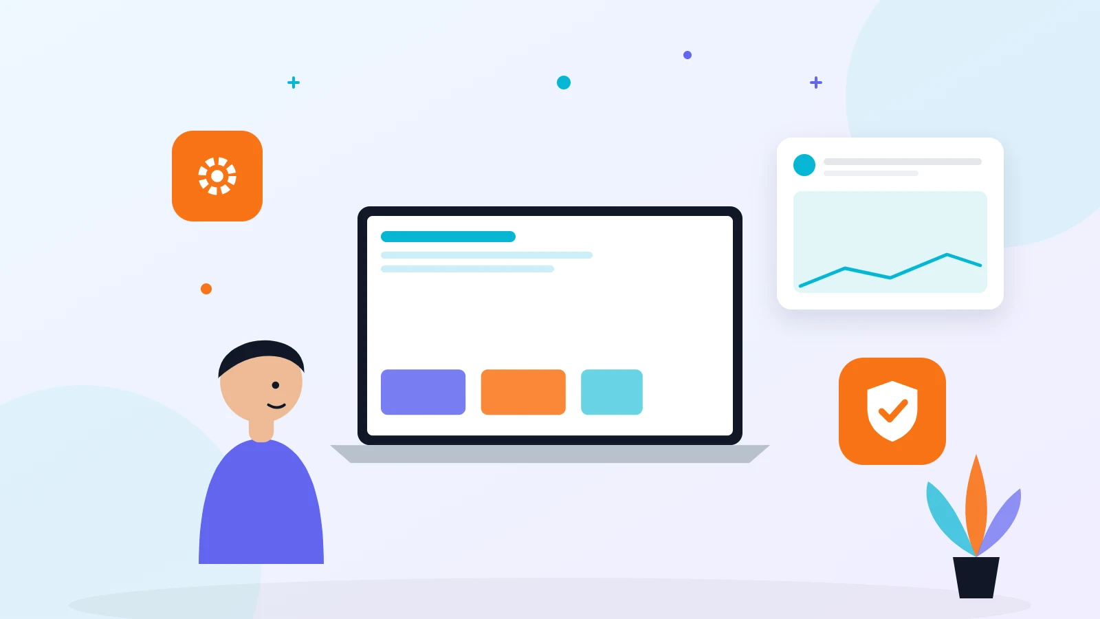 Illustration of website maintenance, security and backups