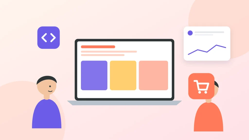 Illustration of a team building a WooCommerce online store