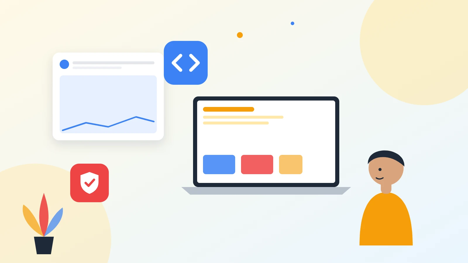 Illustration of WordPress updates, backups and firewall protection